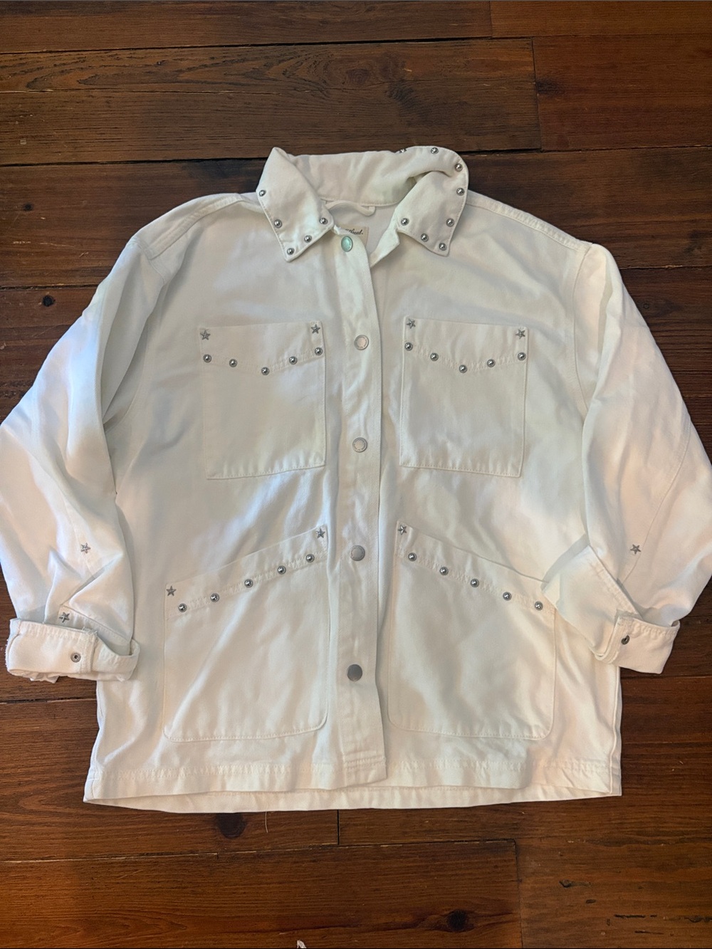 Universal Thread White Stud-Trim Oversized Jean Jacket